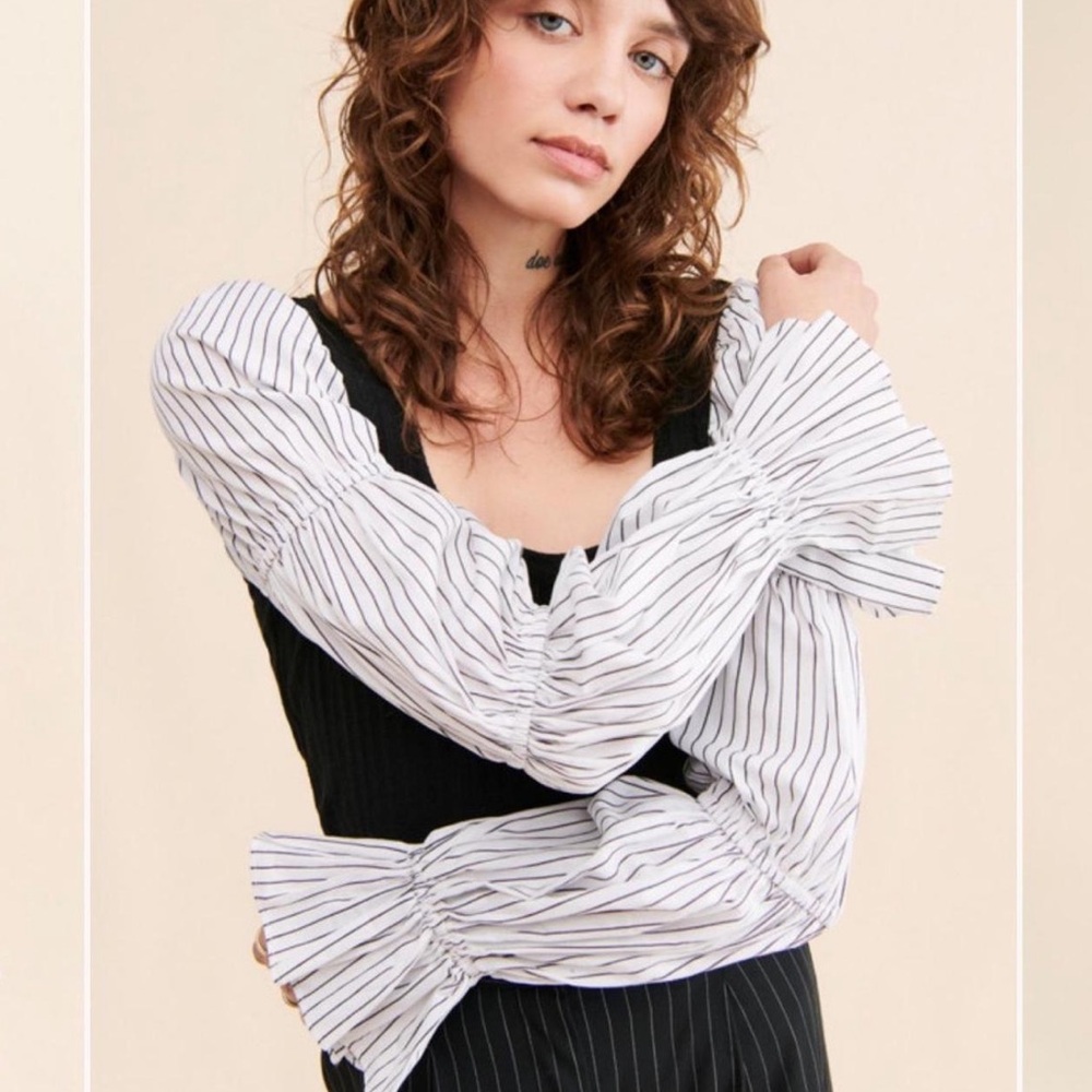 Anthropologie Hutch Layered Bubble Sleeve Ribbed Sweater